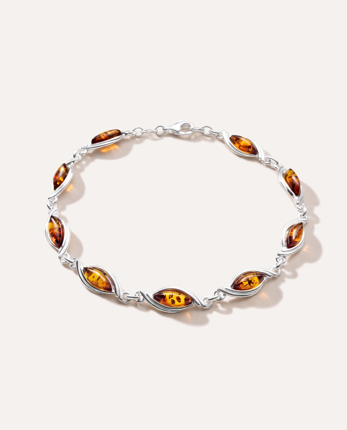 Silver Wave Amber Link Bracelet