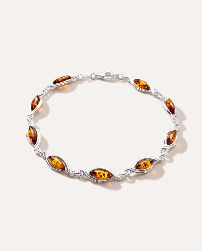 Pulsera de Eslabones Ámbar Ola Plateada