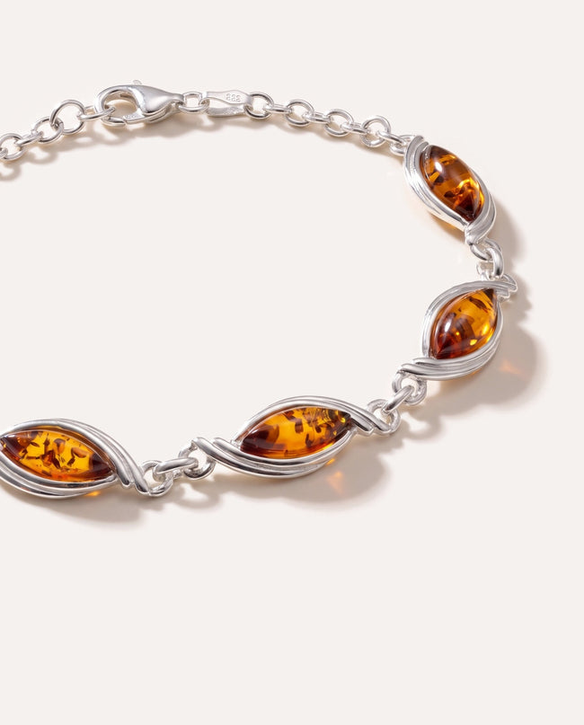 Pulsera de Eslabones Ámbar Ola Plateada