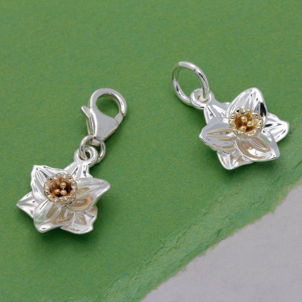 Daffodil Flower Silver & Solid Gold Charm