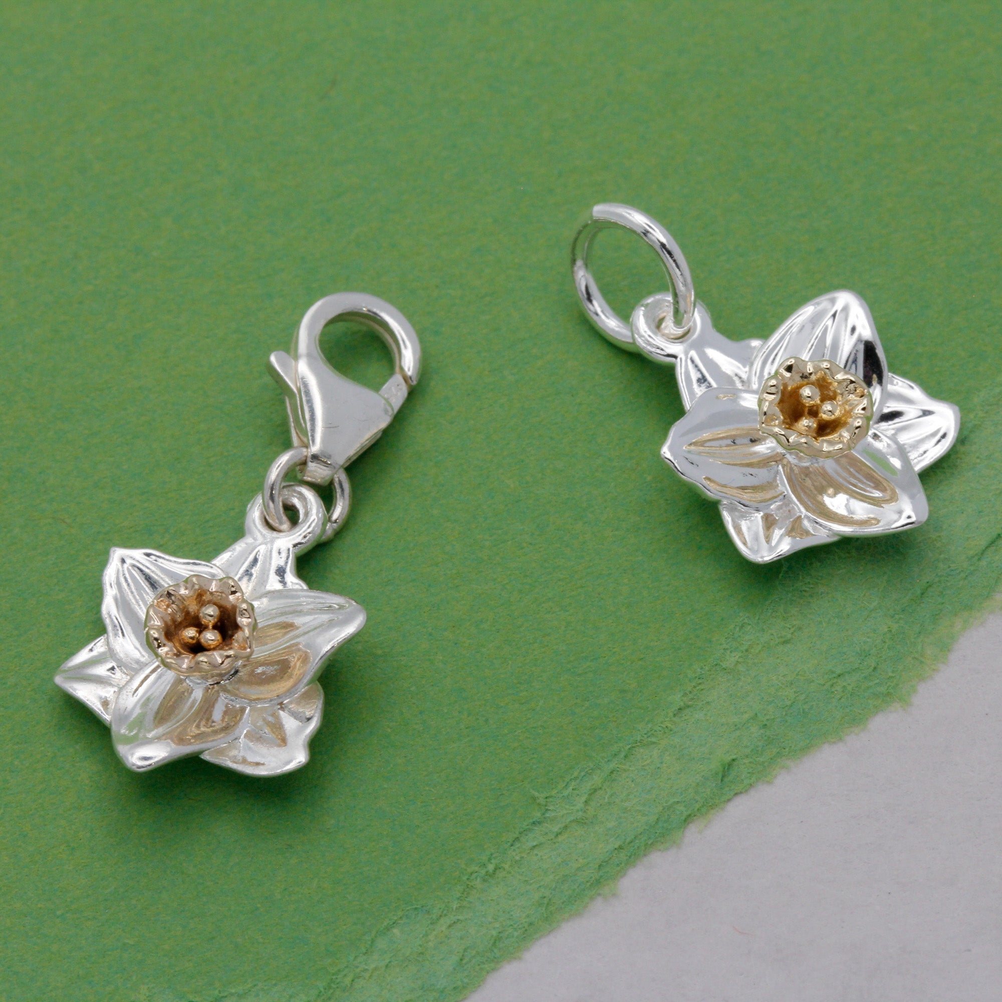 Daffodil Flower Silver & Solid Gold Charm