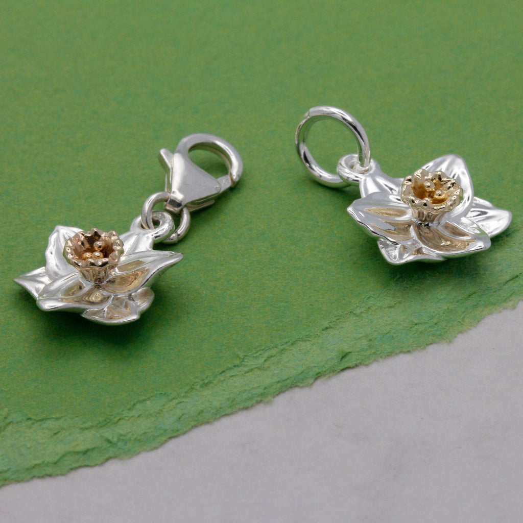 Daffodil Flower Silver & Solid Gold Charm