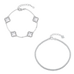 Silver clover bracelet set