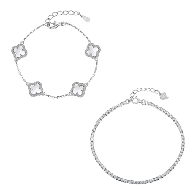 Armband-Set mit silbernem Kleeblatt