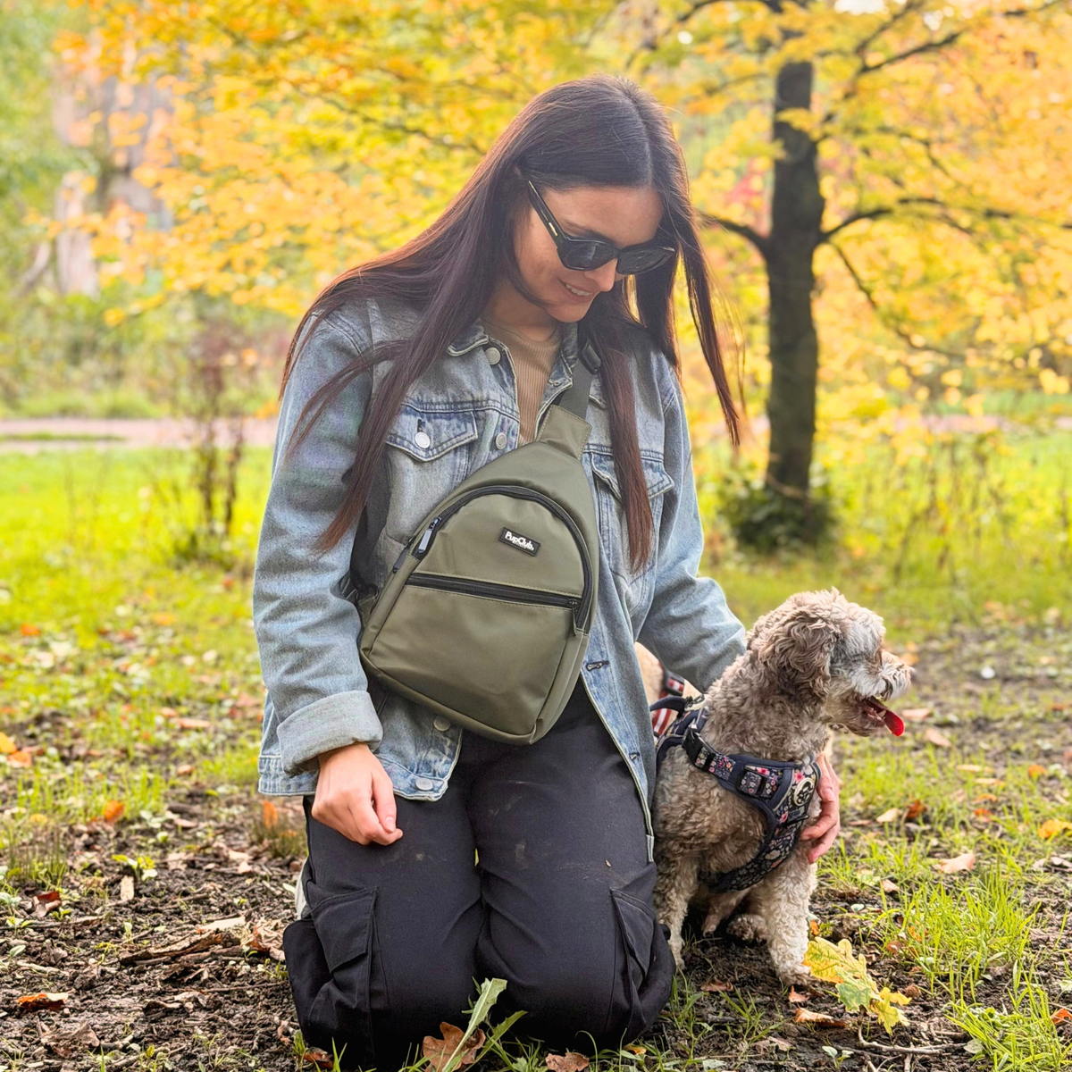 Dog Walking Sling Backpack - Khaki Green