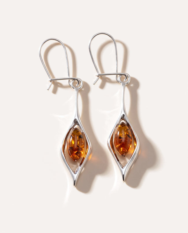 Small Droplet Amber Dangle Earrings