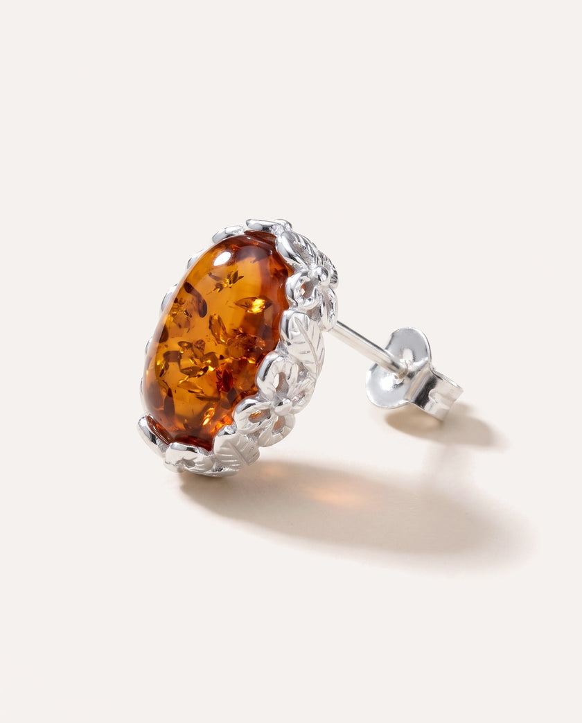 Floral Frame Amber Stud Earrings