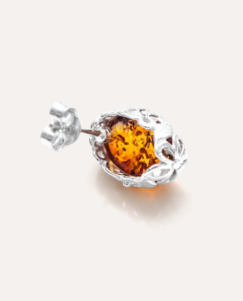 Floral Frame Amber Stud Earrings