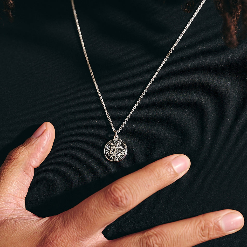 Storm Guardian Small Silver St Christopher Necklace