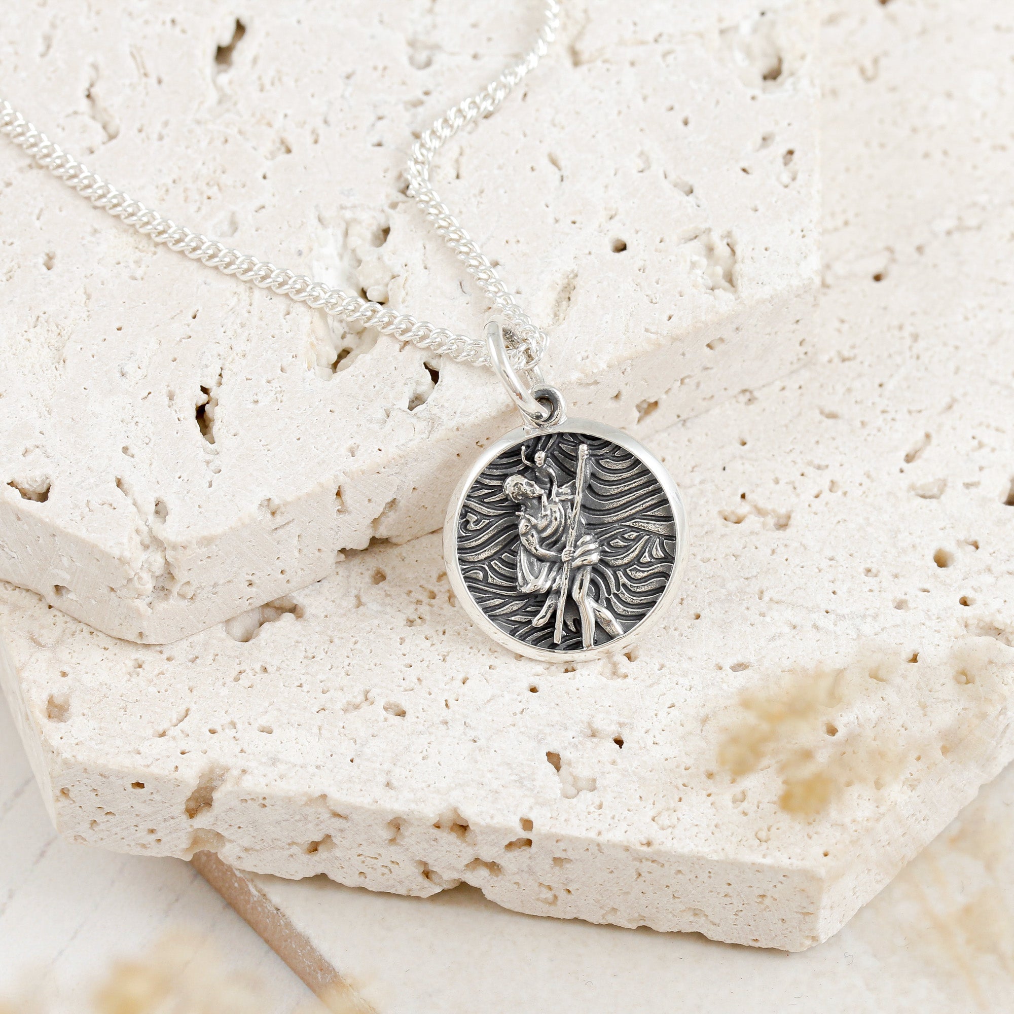 Storm Guardian Small Silver St Christopher Necklace