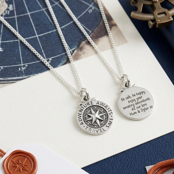 Travel Safe Compass St Christopher Small Silver Necklace