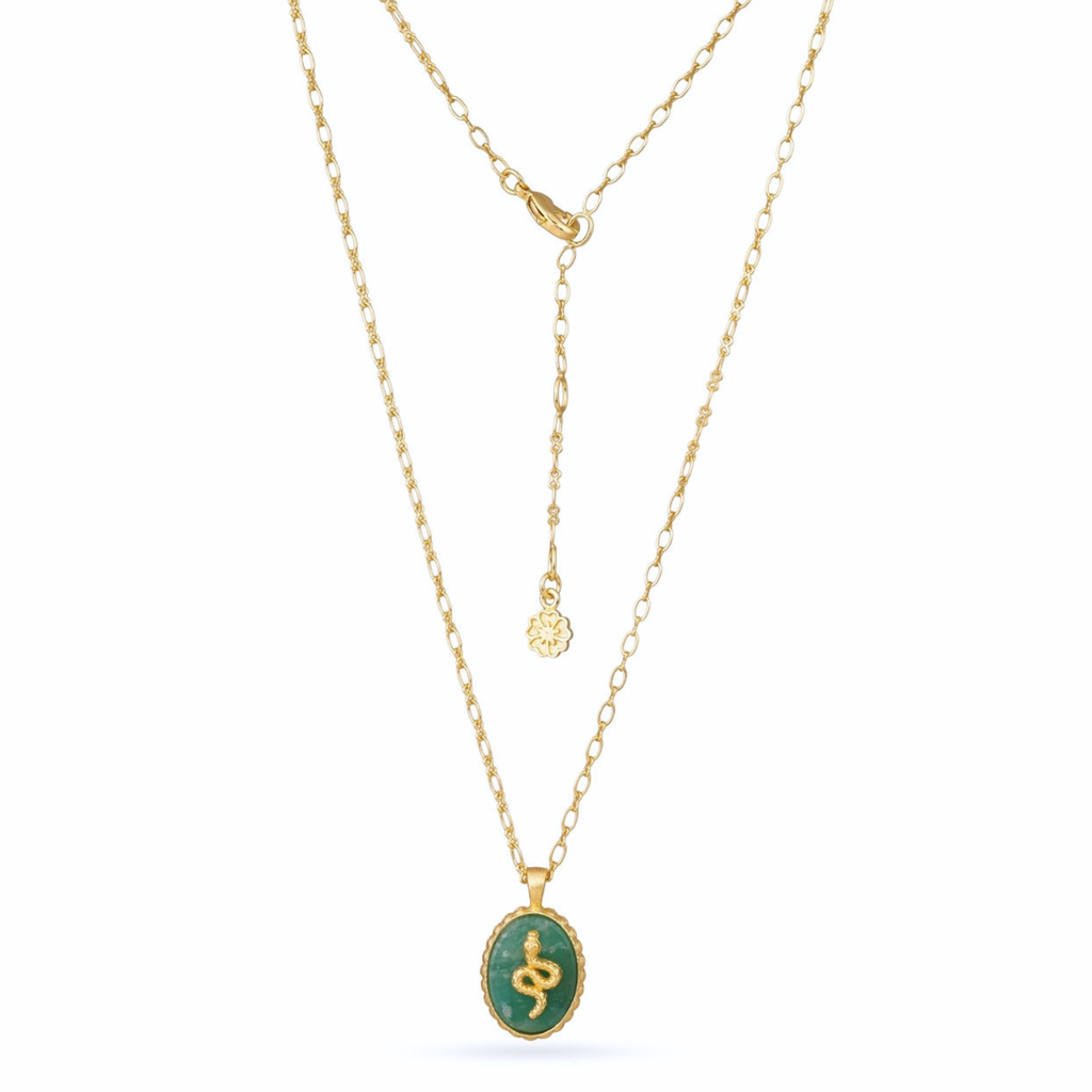 Medusa Gemstone and Snake Motif Pendant: Amazonite