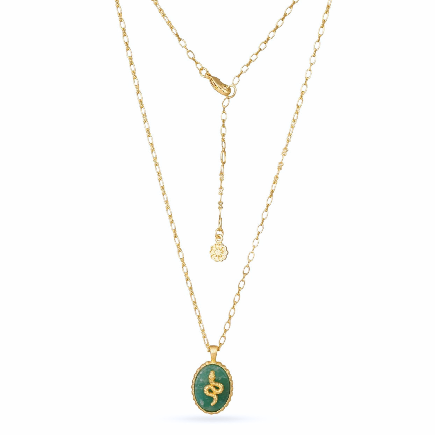 Medusa Gemstone and Snake Motif Pendant: Amazonite