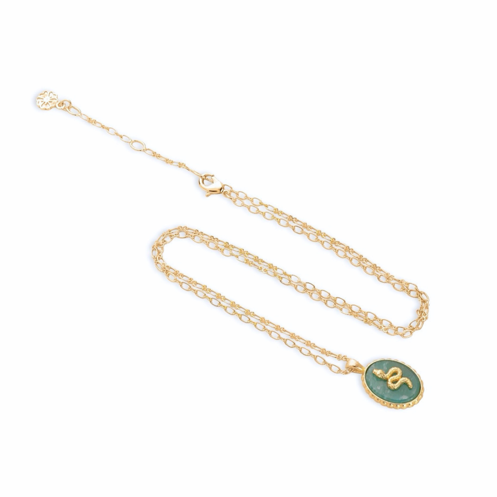 Medusa Gemstone and Snake Motif Pendant: Amazonite