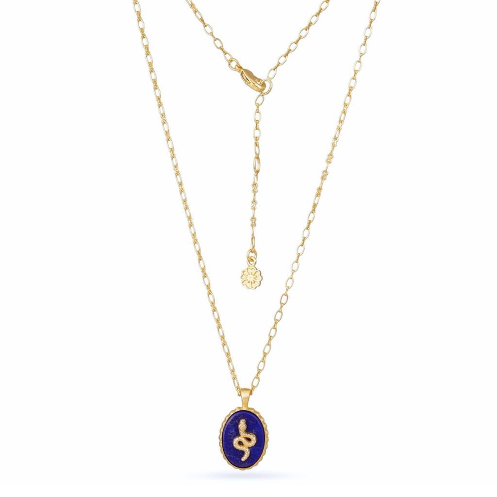 Medusa Gemstone and Snake Motif Pendant: Lapis