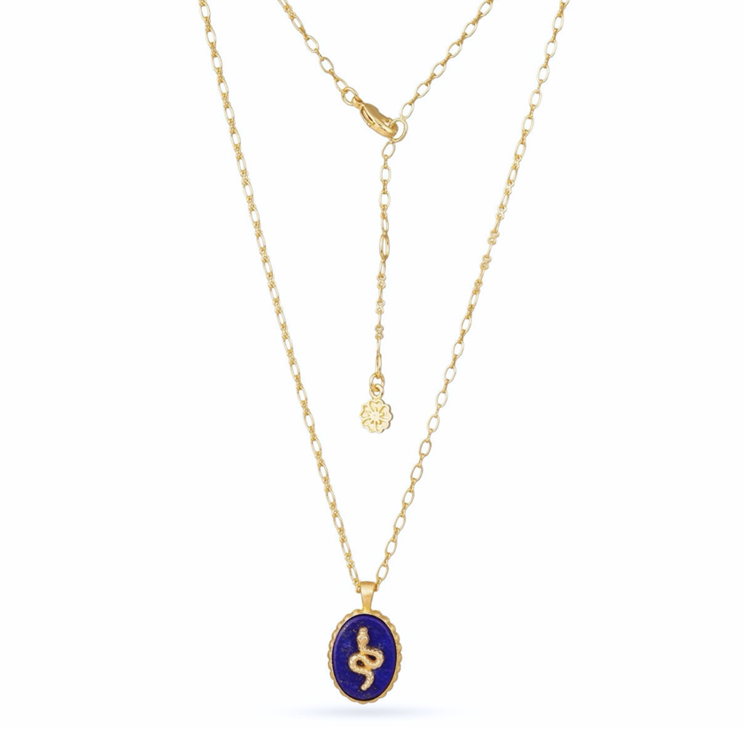 Medusa Gemstone and Snake Motif Pendant: Lapis