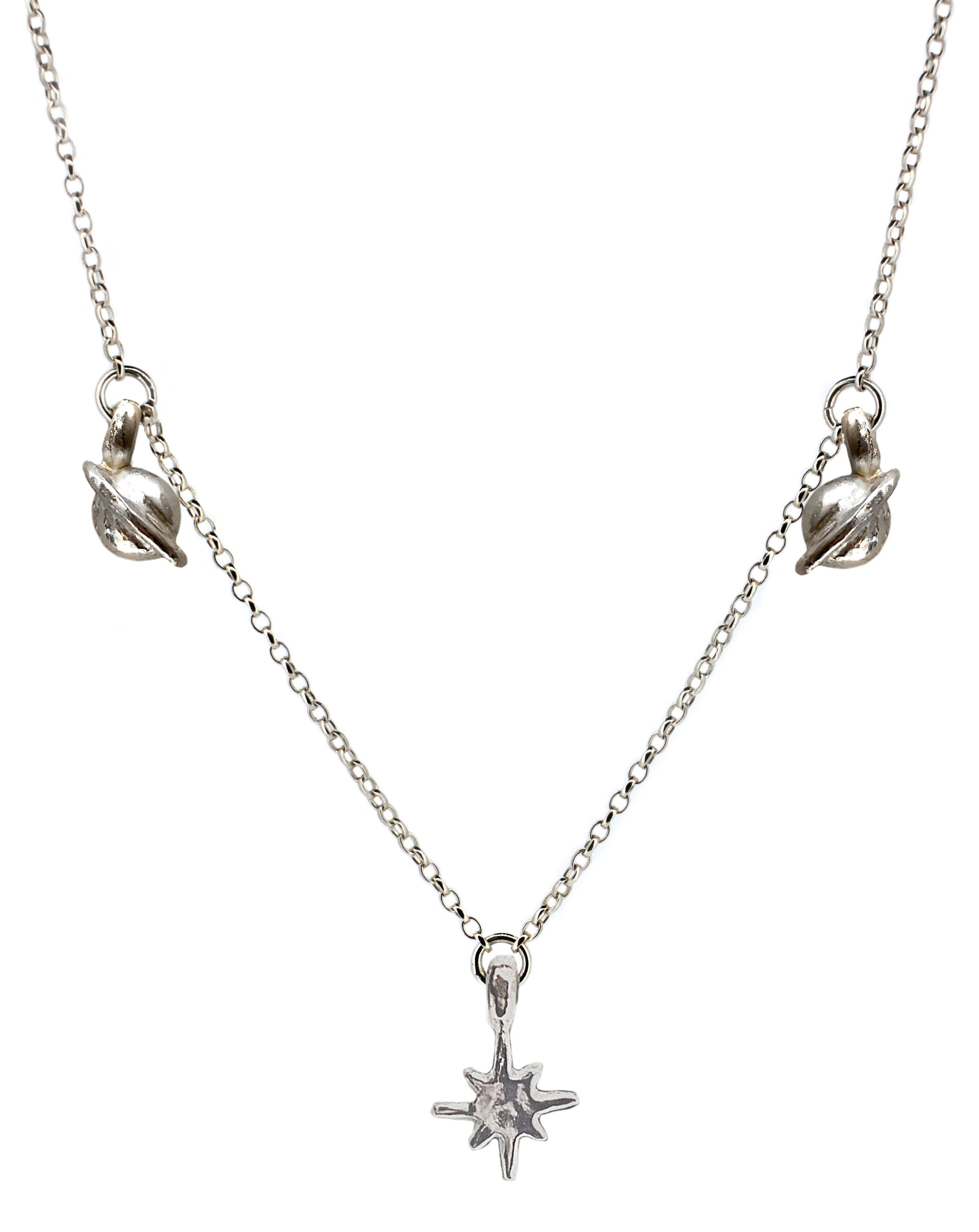 North Star with 2 Saturn Charm Necklace