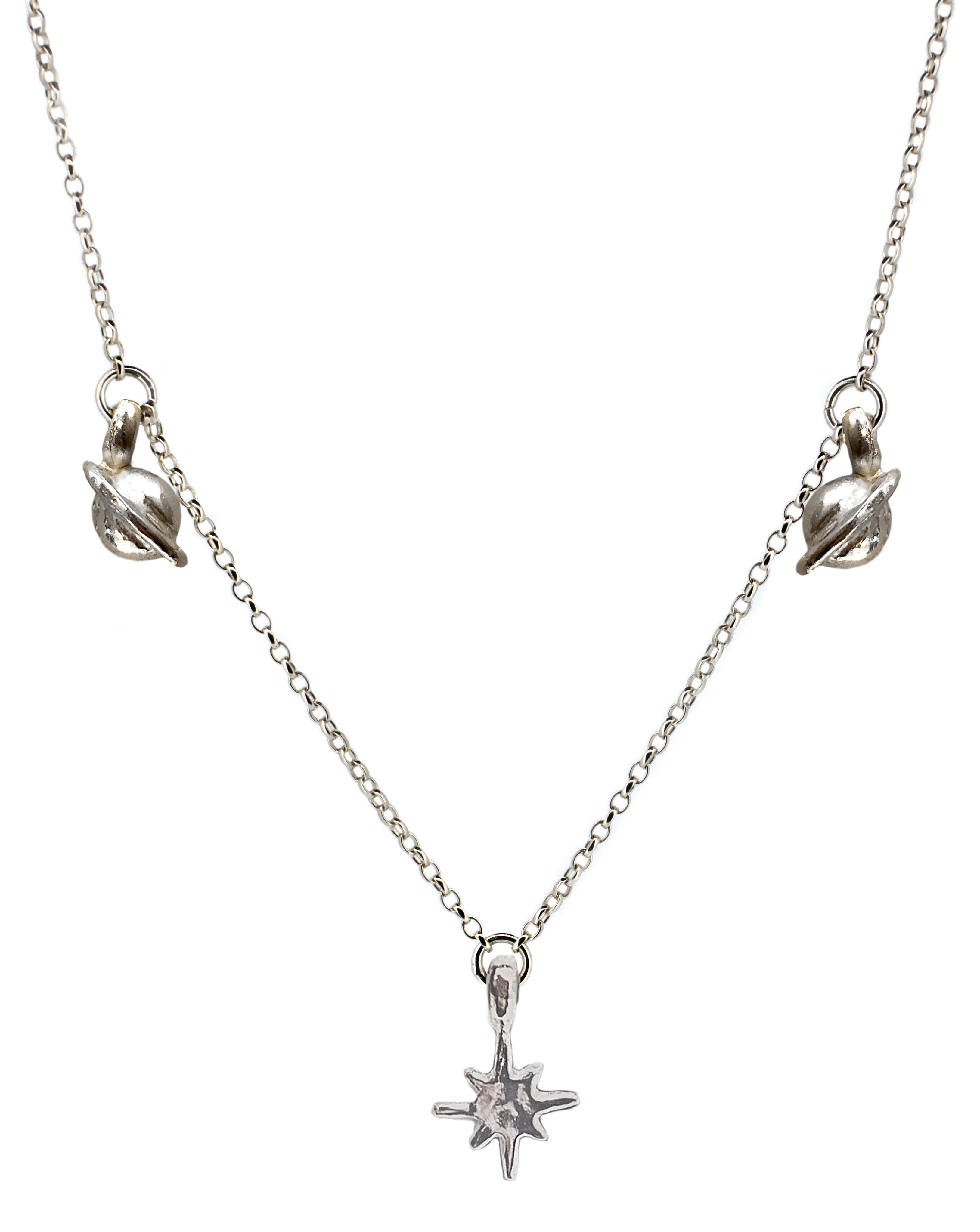North Star with 2 Saturn Charm Necklace