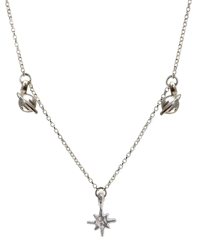 North Star with 2 Saturn Charm Necklace