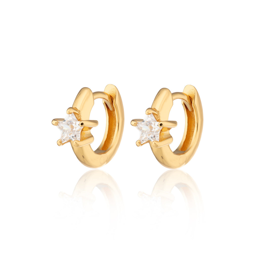 Sparkling Star Silver Huggie Earrings