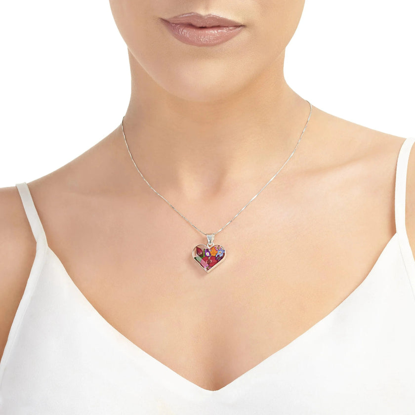 Mixed Flower Heart Pendant Necklace