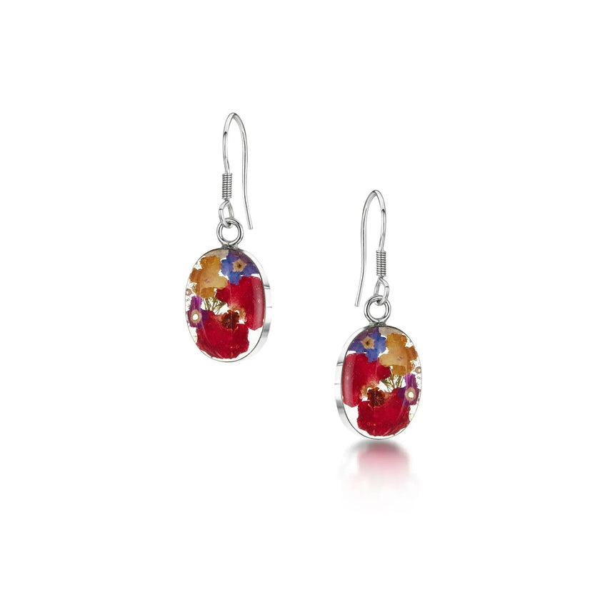Mixed Flower Oval Drop Earrings