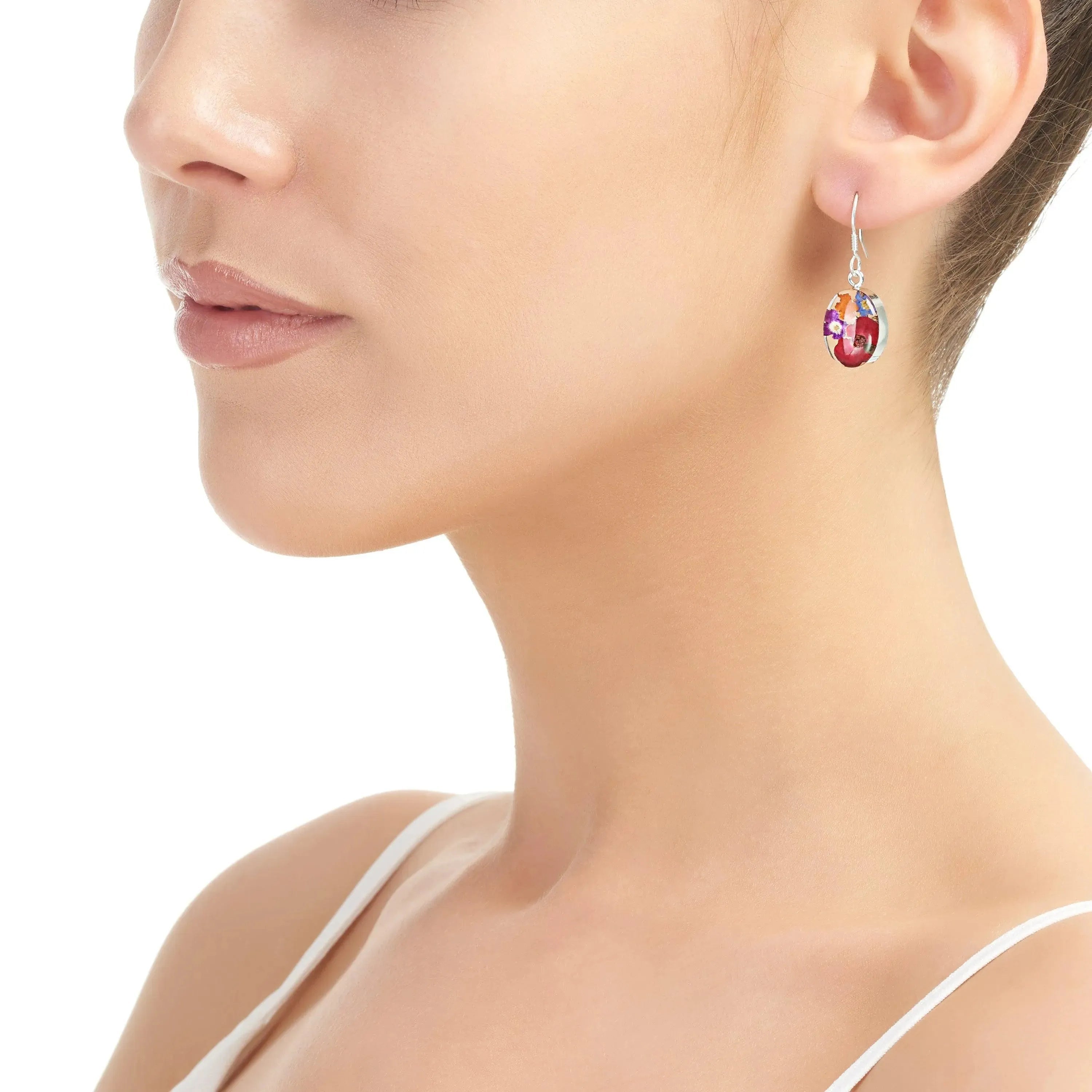 Mixed Flower Oval Drop Earrings
