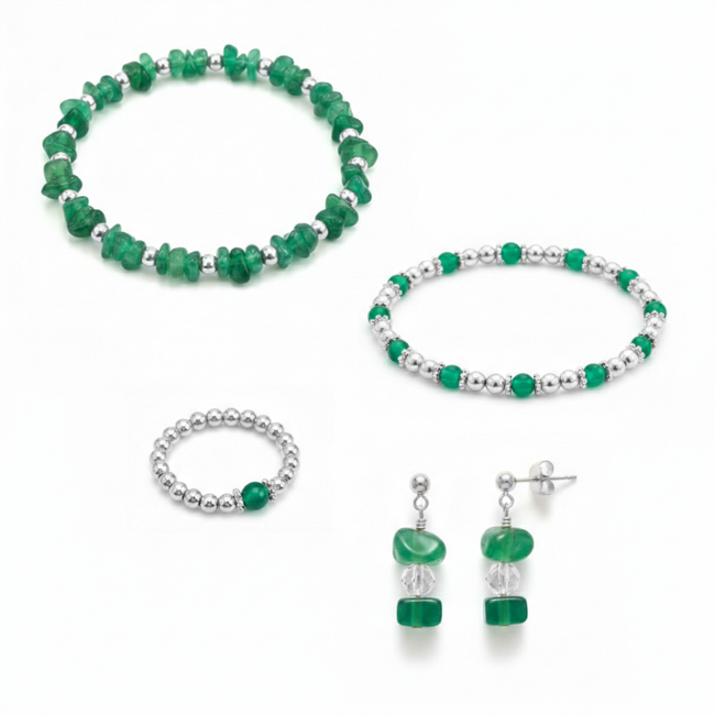 Schmuckset aus grünem Achat