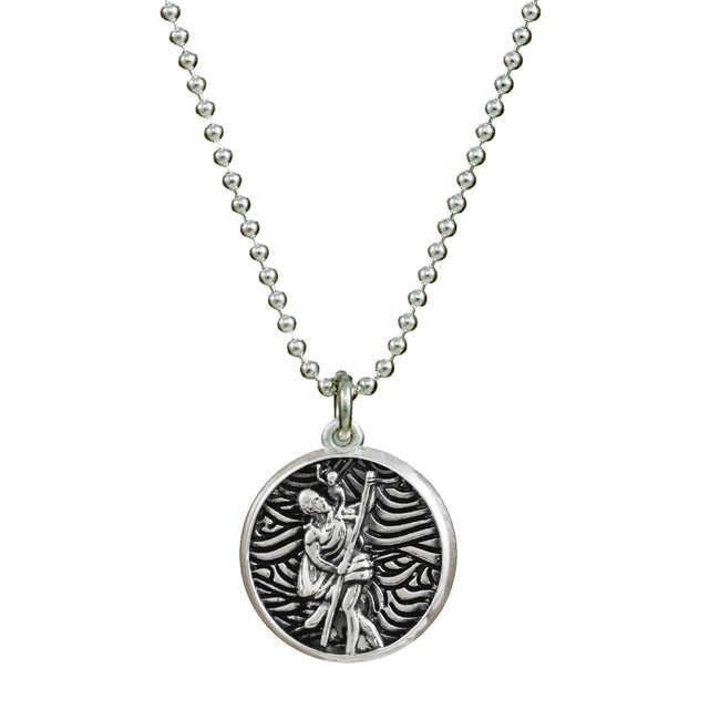 Storm Guardian Small Silver St Christopher Necklace