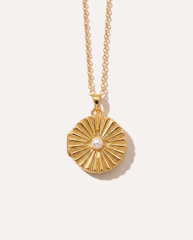 Sun Shell Pearl Locket Necklace