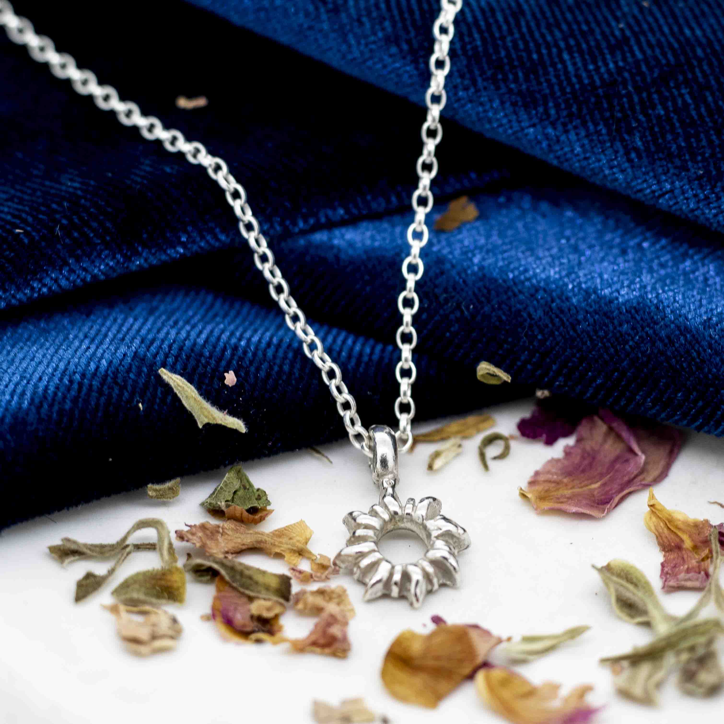 Silver Sunflower Talisman Necklace