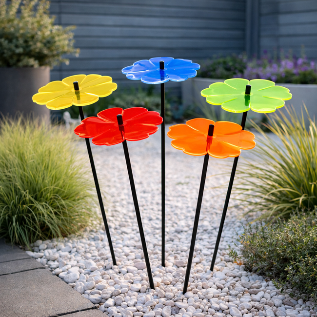 Garden Décor Ornaments Set of 5 'Double Blossoms'