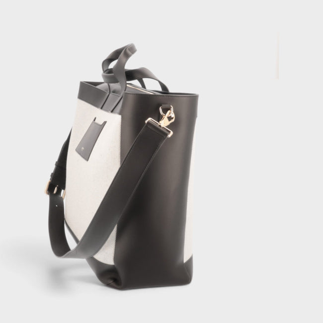 Sac cabas réversible Ormond en toile et cuir beige noir