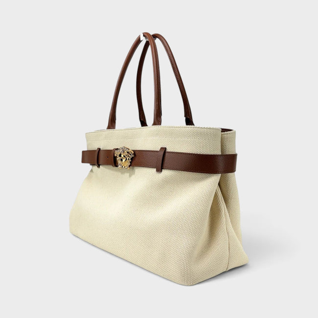 Grand cabas en toile avec tête de Méduse beige