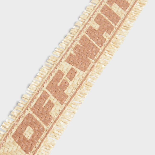 Cinturón Beige de Rafia Sintética Estampado con Logo