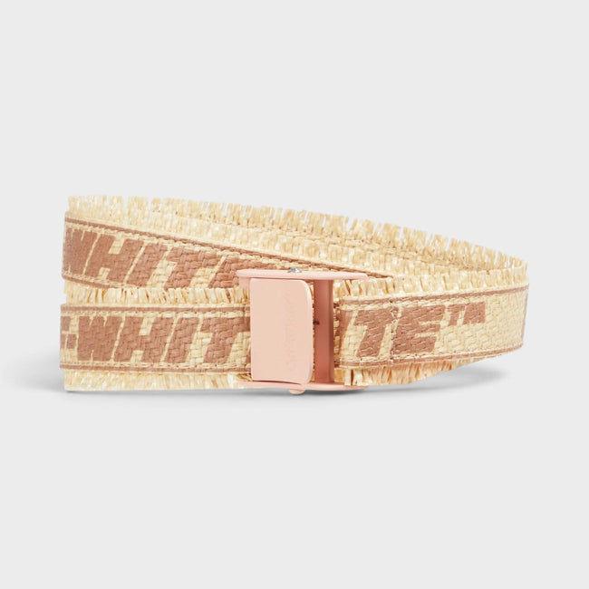 Cinturón Beige de Rafia Sintética Estampado con Logo