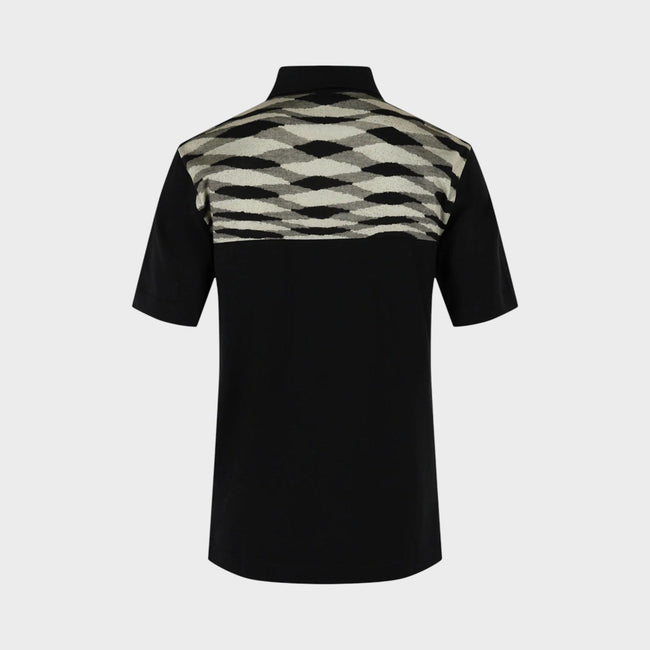 Contrasting-Collar Polo Shirt With Geometric Motifs Black