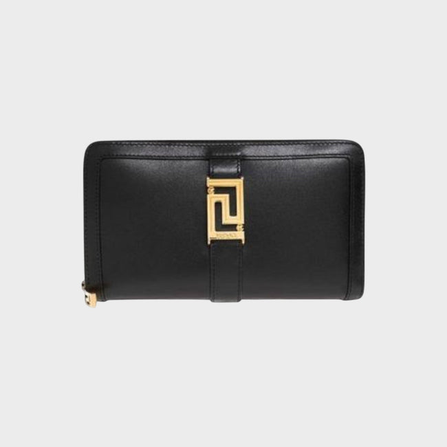 Portefeuille zippé noir avec logo détaillé