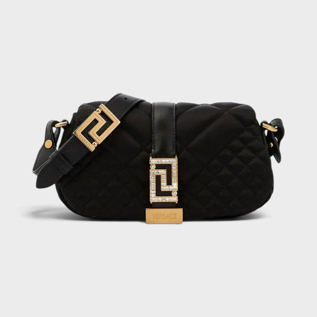 Sac à bandoulière matelassé en cuir Greca noir