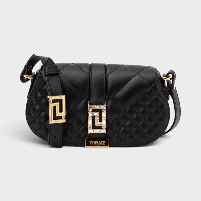 Sac à bandoulière matelassé en cuir Greca noir