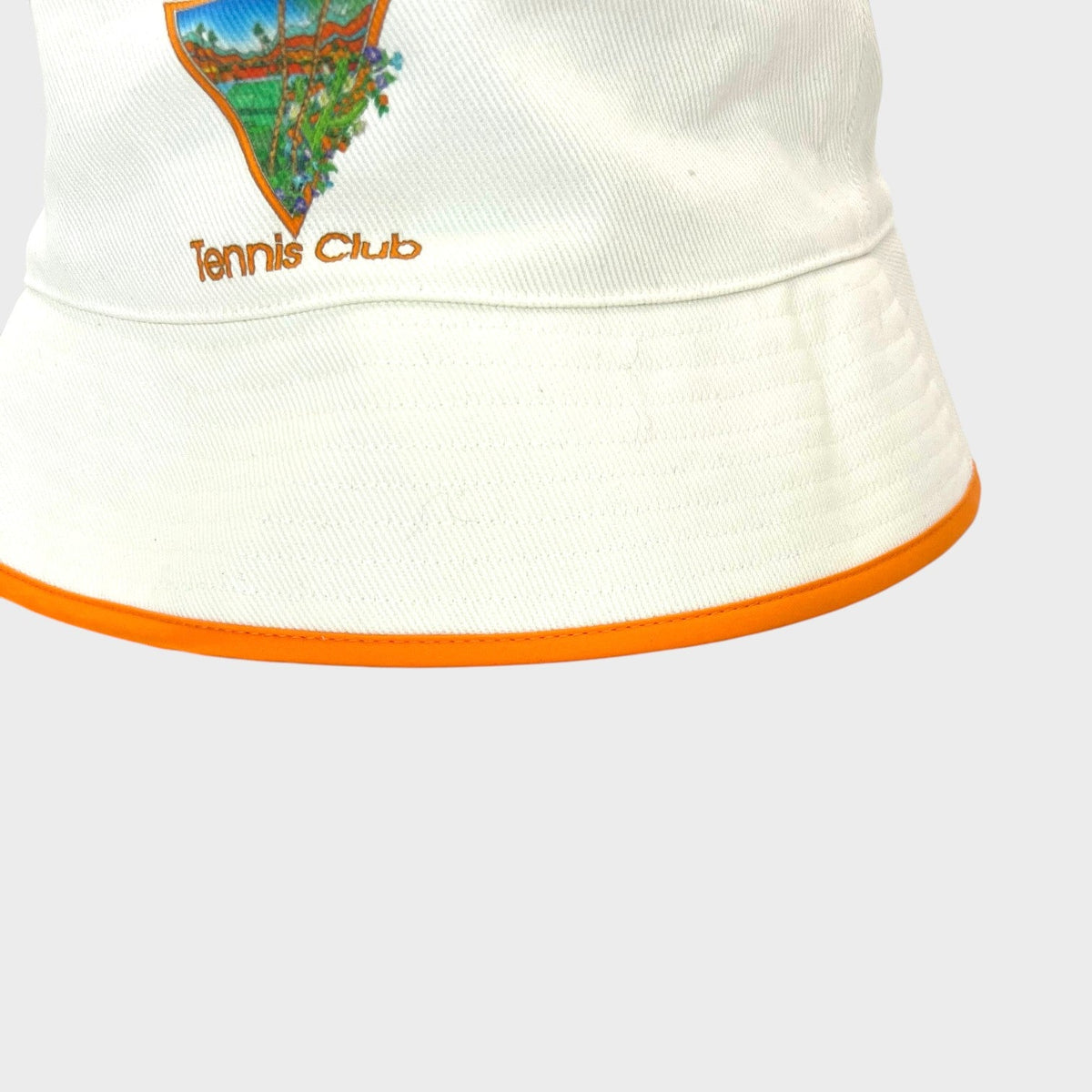 Printed Tennis Club Icon Bucket Hat White Orange