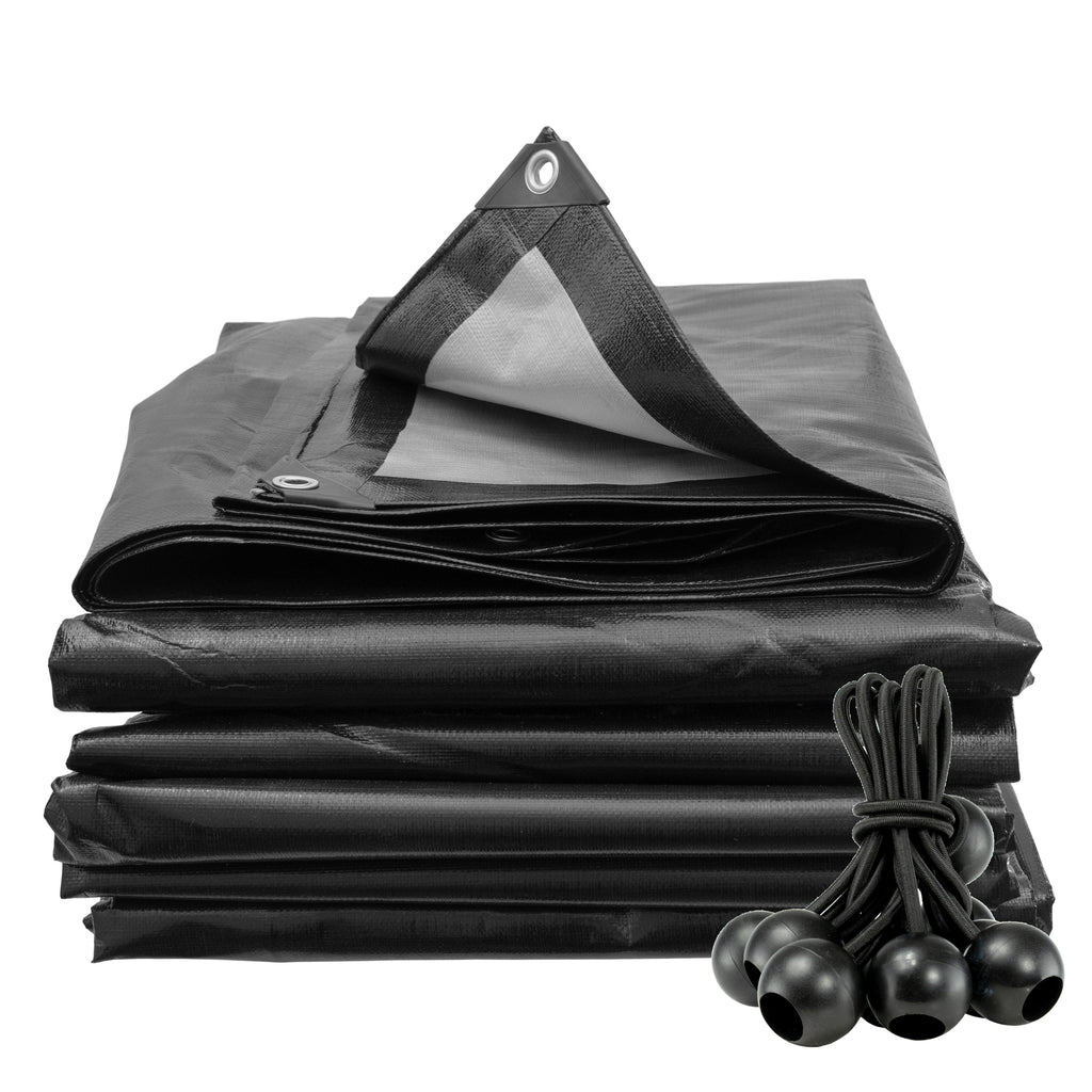 Black/Silver L-Grade Tarpaulin with 10 x 6" Bungee Balls (Black)