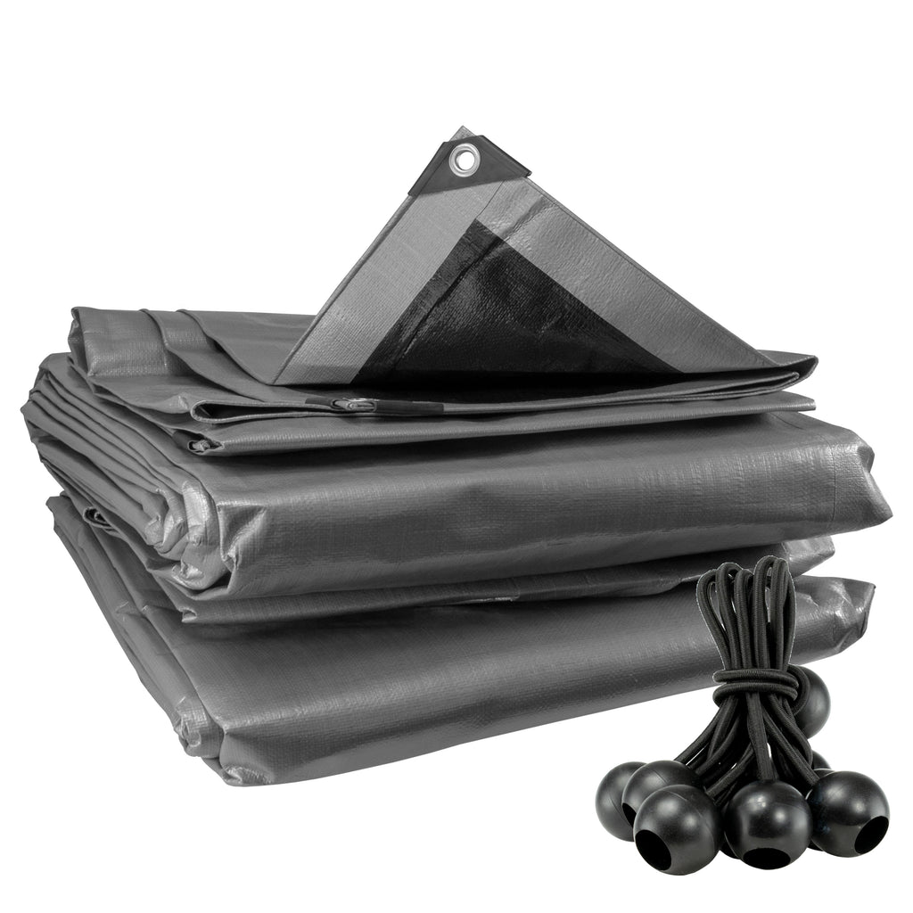 Silver XL-Grade Tarpaulin with 10 x 6" Bungee Balls (Black)