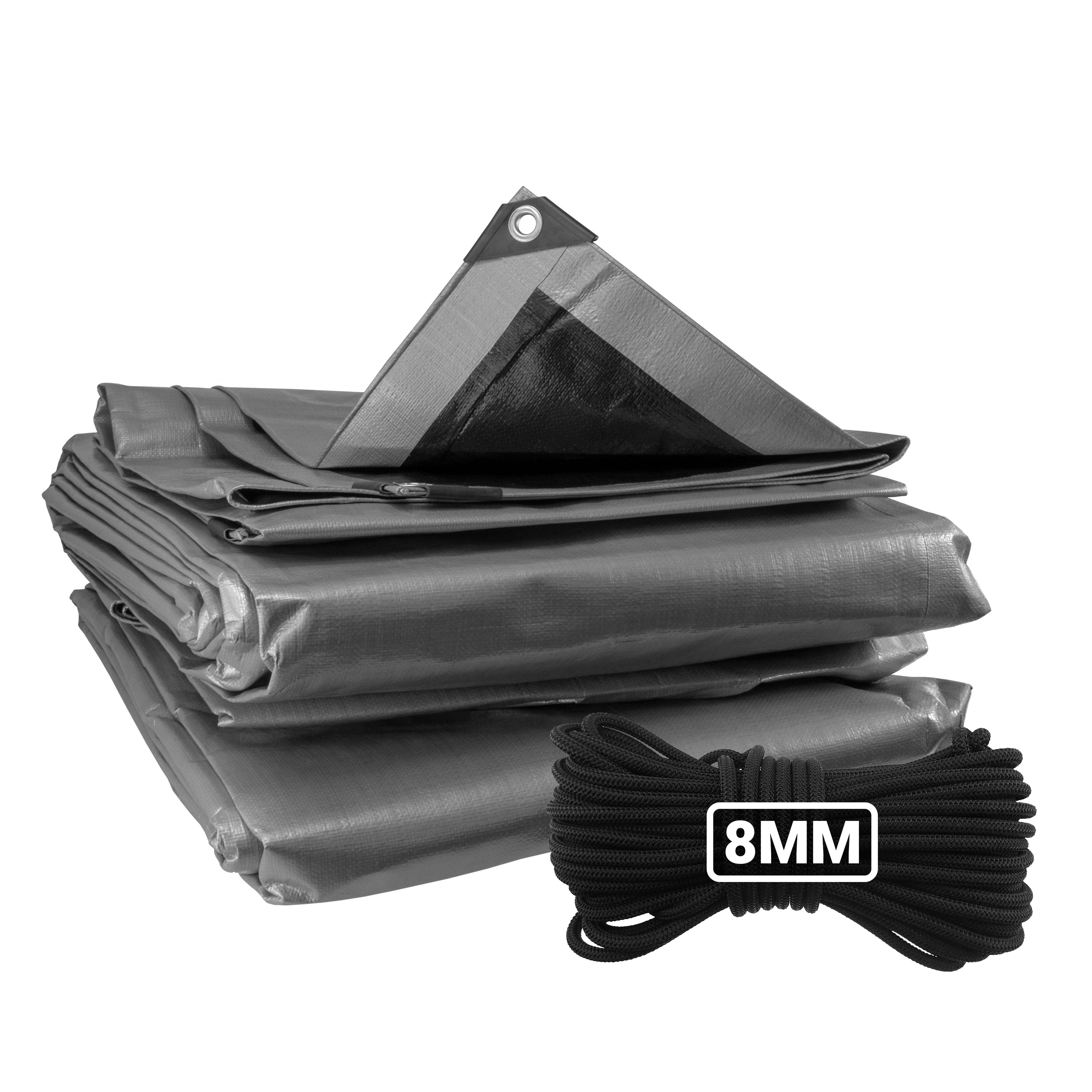 Silver XL-Grade Tarpaulin with 10 Metres of 8mm Bungee Rope