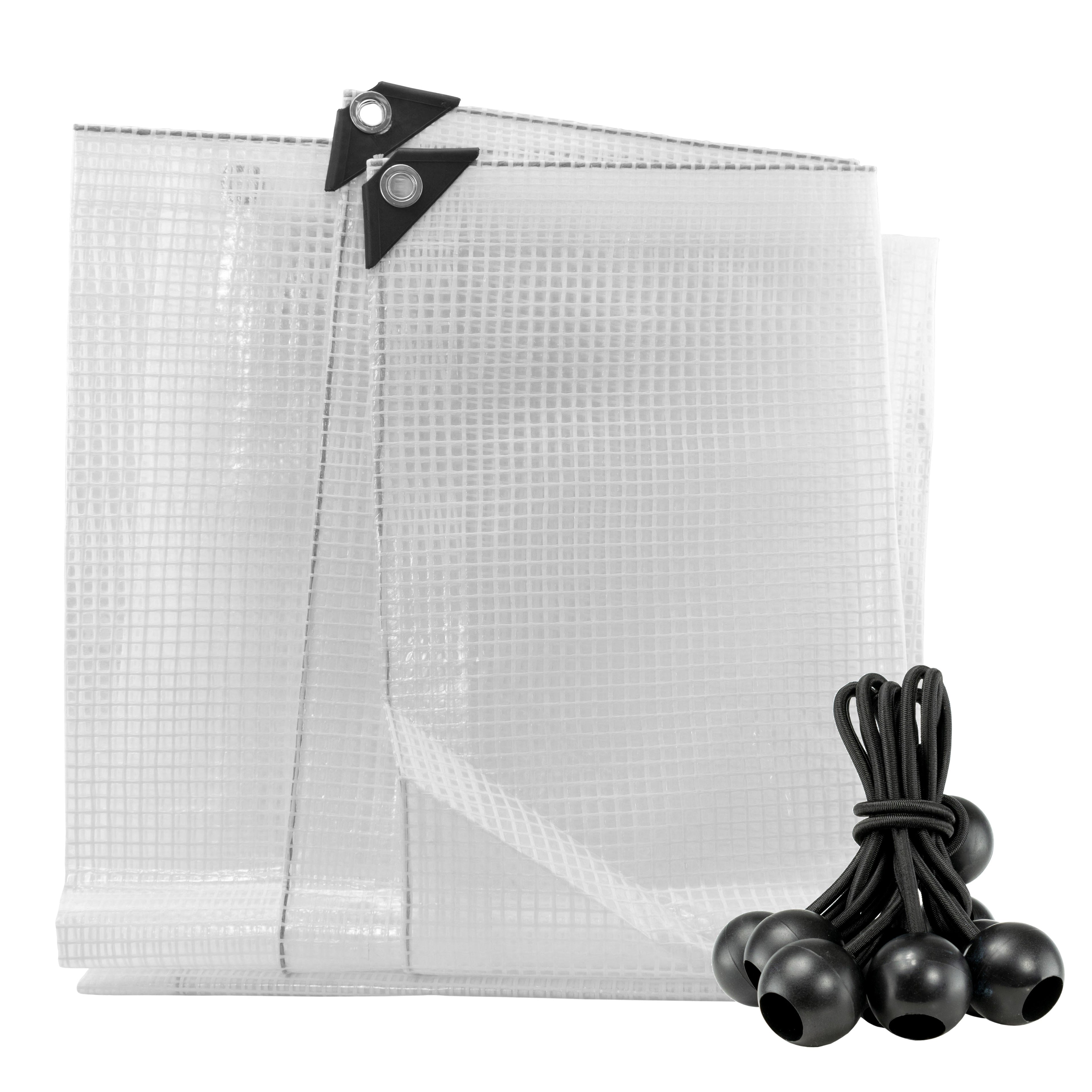 Clear XL-Grade Tarpaulin with Bungee Balls (Black)