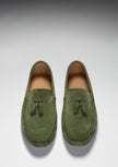 Tasselled Driving Loafers, safari green suede