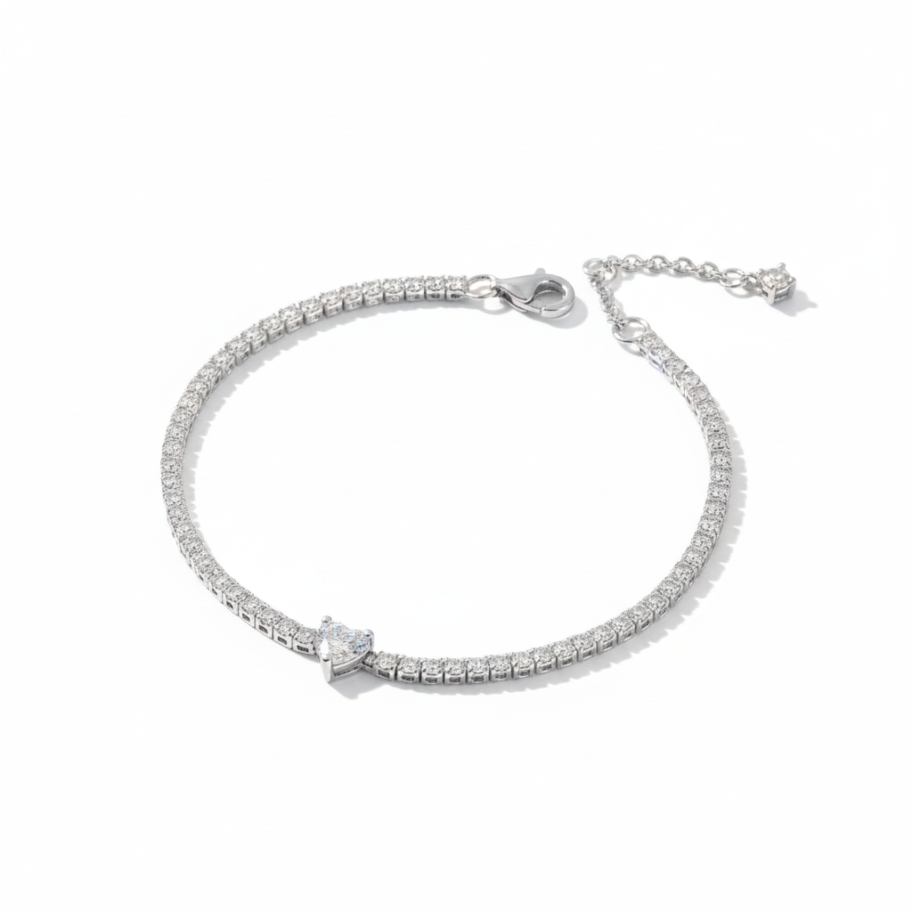 Sterling Silver tennis chain heart bracelet