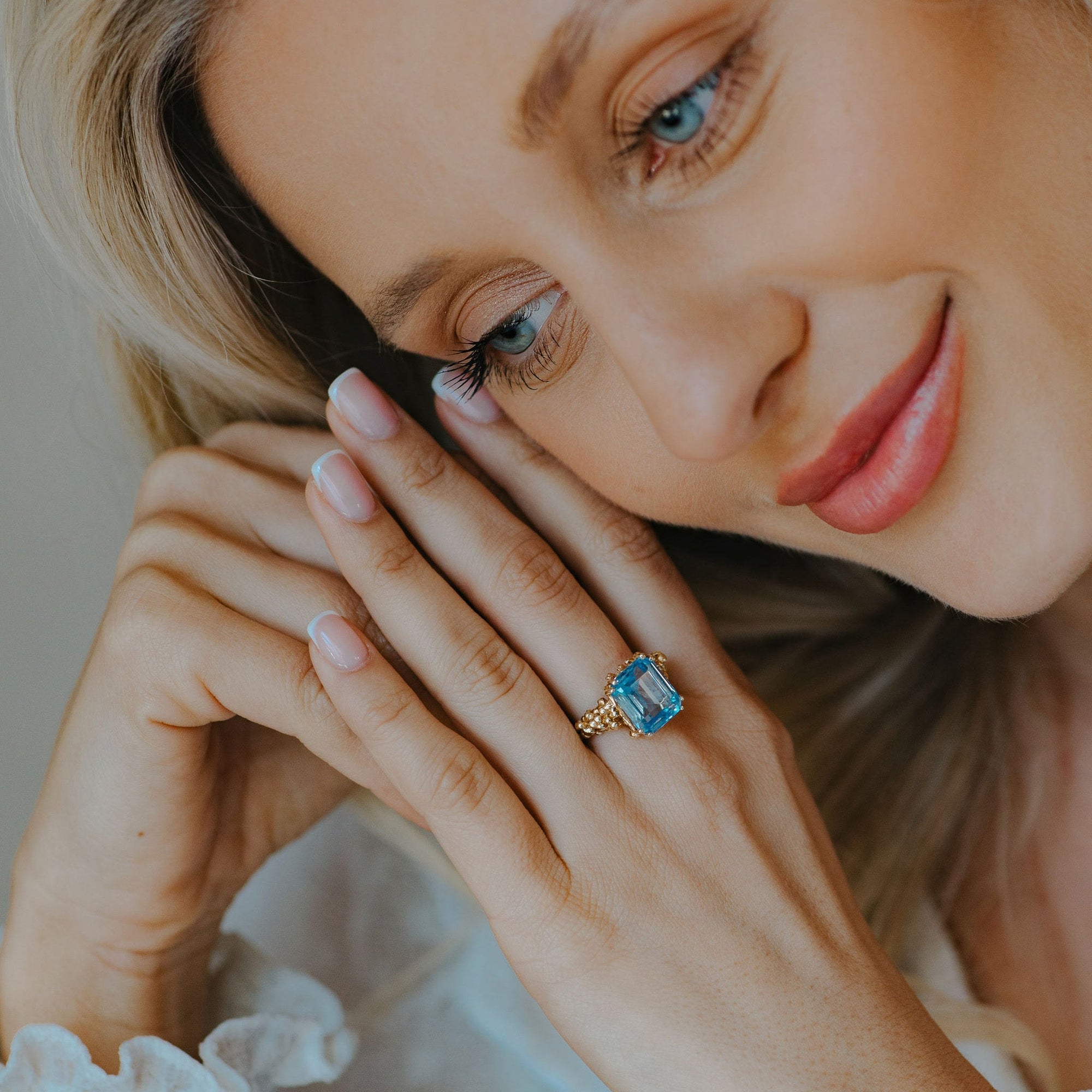 Gold Sky Blue Topaz Ring - Aurelia