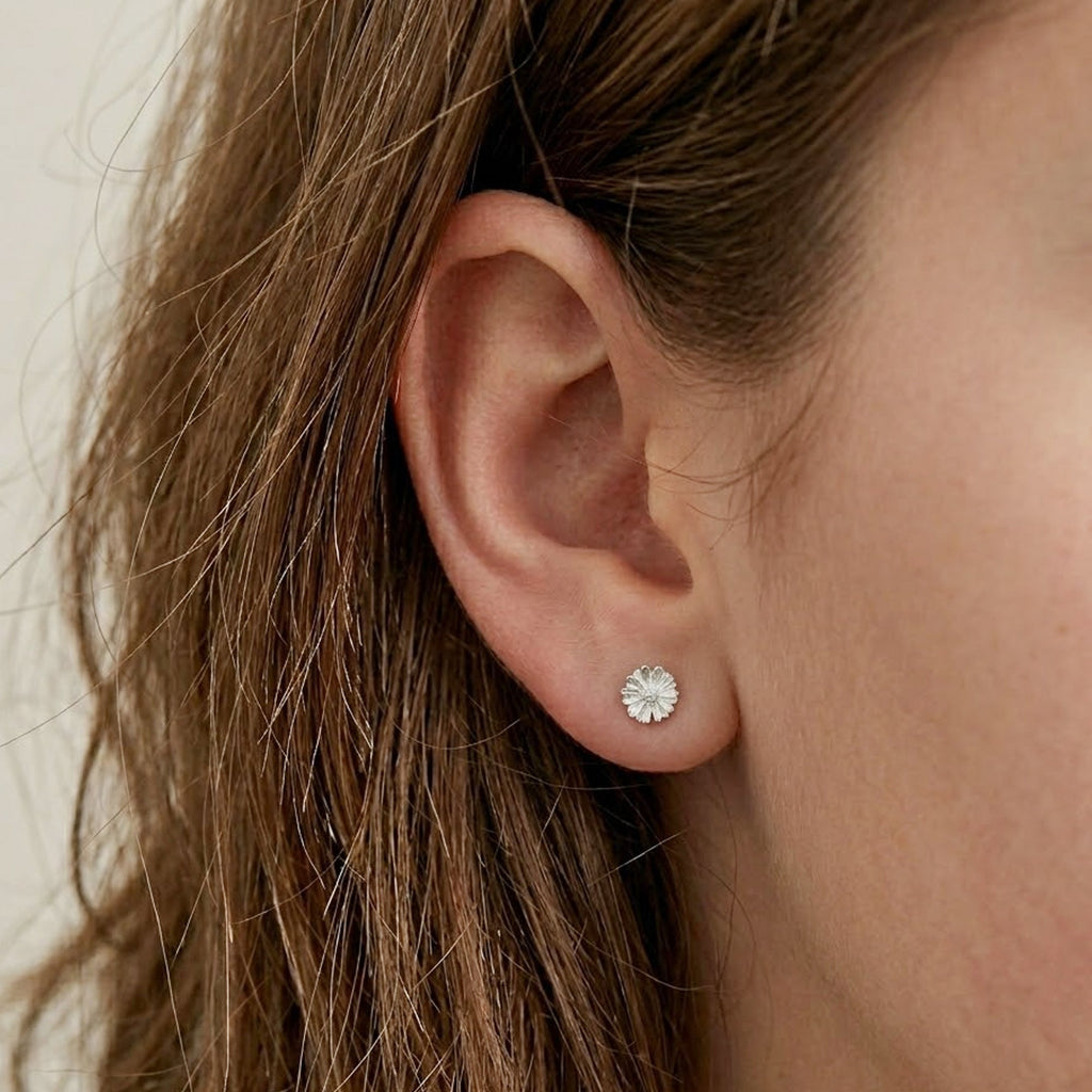 Daisy Tiny Silver Stud Earrings