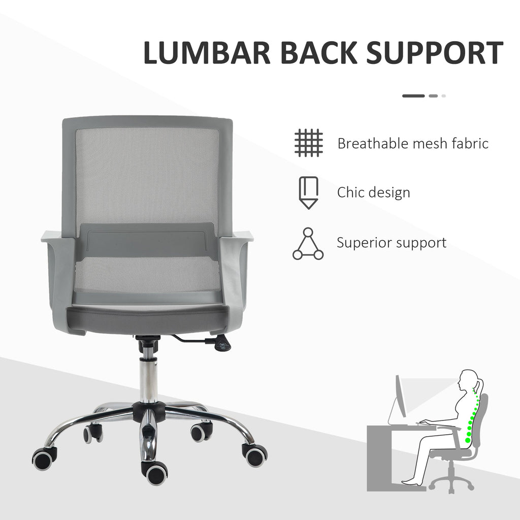 Vinsetto Ergonomic Desk Chair Mesh Office Chair with Adjustable Height Armrest and 360\'c2\'b0 Swivel Castor Wheels Grey